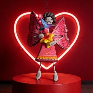 Colorful Angel Figurine with Pink Wings Day of the Dead winged Catrina (hangs)